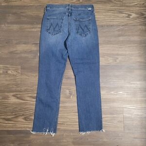 MOTHER Jeans The Mid Rise Dazzler Ankle Fray Medium Blue Straight-Leg Size 29